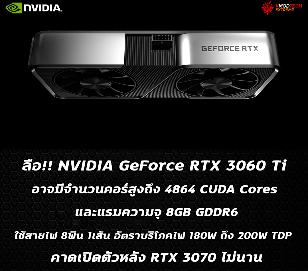 nvidia geforce rtx 3060 ti spec ลือ!! NVIDIA GeForce RTX 3060 Ti อาจมีจำนวนคอร์สูงถึง 4864 CUDA Cores และแรมความจุ 8GB GDDR6 คาดเปิดตัวหลัง RTX 3070 ไม่นาน