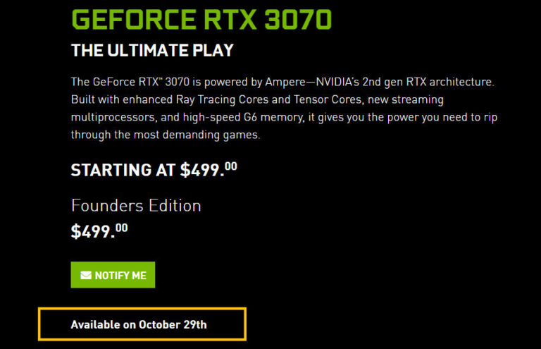 nvidia geforce rtx 3070 launch date 1 768x495 NVIDIA เลื่อนเปิดตัวการ์ดจอ Nvidia GeForce RTX 3070 ออกไปเป็นวันที่ 29 ตุลาคม 2020 