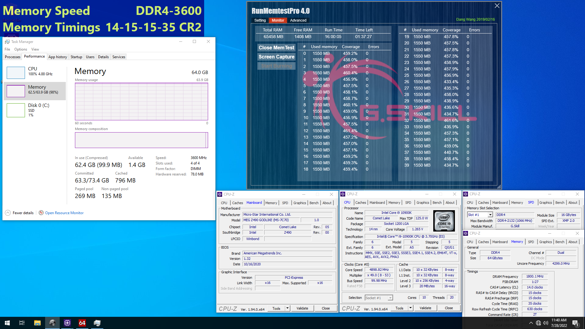 03 3600c16 16gbx4 msi G.SKILL ประกาศเปิดตัวแรมประสิทธิภาพสูงด้วยชิป Samsung B die ที่เน้น Latency ที่ต่ำในรุ่น Trident Z Neo, Trident Z Royal, Trident Z RGB, และ Ripjaws V ในบัสแรม DDR4 3600 CL14 64GB (16GBx4) และ 32GB (16GBx2)