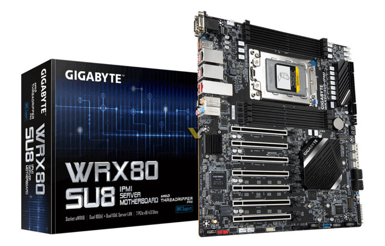 gigabyte wrx80 motherboard 768x491 หลุดภาพ Gigabyte WRX80 SU8 รุ่นใหม่ล่าสุดซึ่งมีช่อง PCIe Gen 4 x16 มากถึง 7ช่อง ซ็อกเก็ต sWRX8 (4094) Socket คาดพร้อมเปิดตัวเร็วๆนี้ 