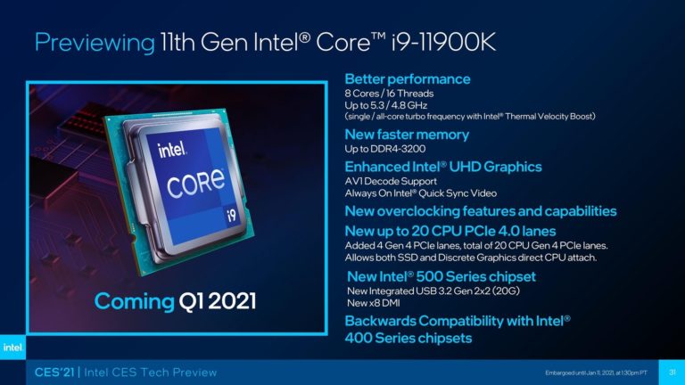 intel core i9 11900k specs 768x432 หลุดราคาซีพียู Intel Core i9 11900K รุ่นใหม่ล่าสุดรหัส “Rocket Lake S” เตรียมวางจำหน่ายในราคา 604ยูโร รวมทั้งรุ่นอื่นๆอีกมากมาย เช็คเลย!!!