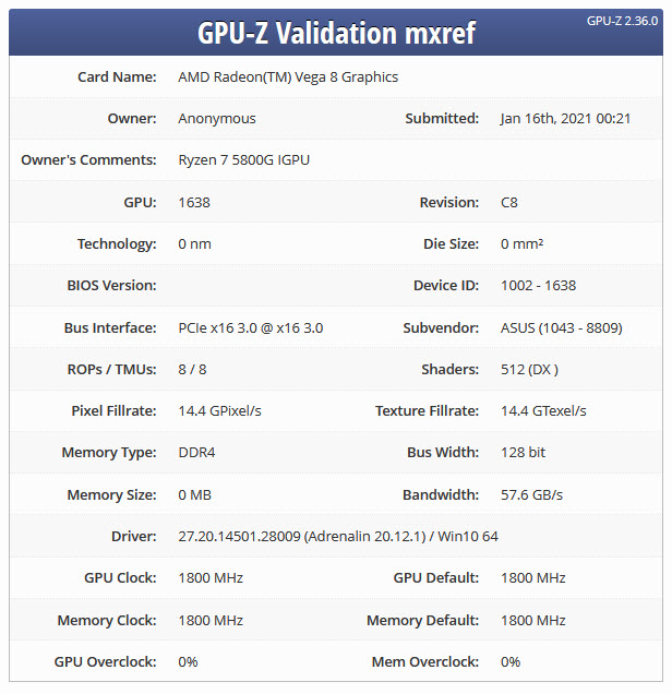 2021 01 20 12 43 11 หลุดซีพียู AMD Ryzen 7 5800G รุ่นใหม่ล่าสุดในรหัส Cezanne สถาปัตย์ ZEN3 ใช้การ์ดจอ AMD Radeon Vega 8 กับคอร์ 8 Compute Units คาดเปิดตัวเร็วๆนี้