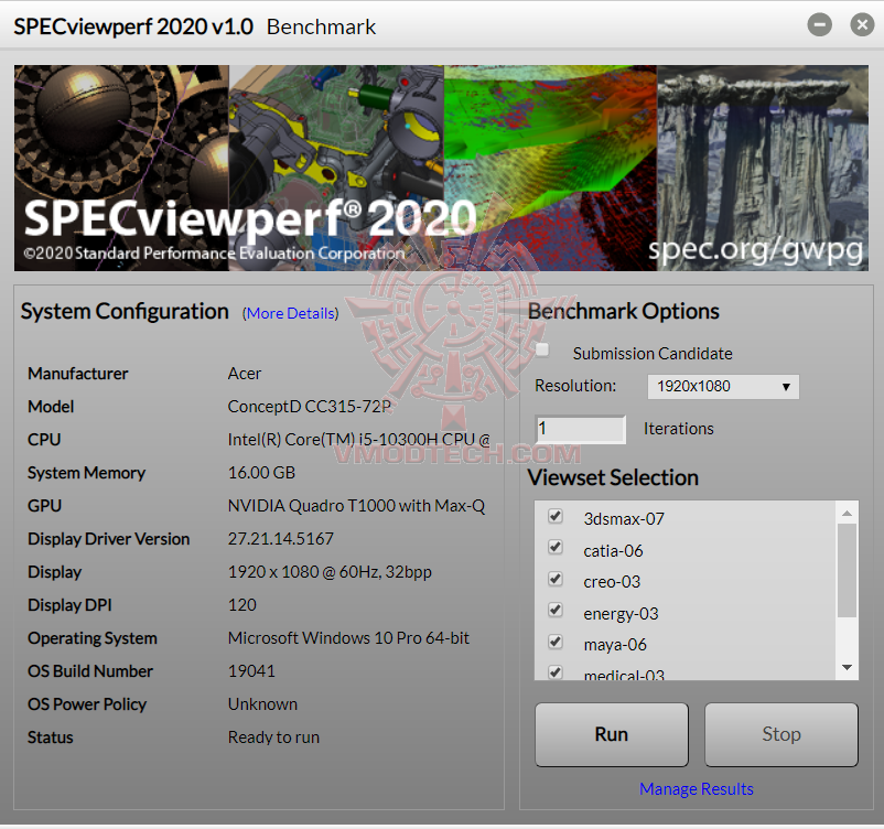 specviewperf setting ACER ConceptD 3 Ezel Pro Review