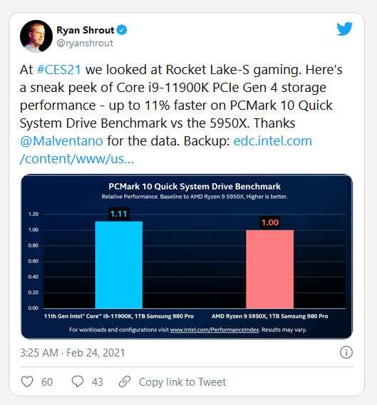 2021 02 25 10 56 19 Intel เคลมซีพียู Intel Core i9 11900K ประสิทธิภาพแรงกว่า AMD Ryzen 9 5950X มากถึง 19% ในการทดสอบ Storage Benchmark 