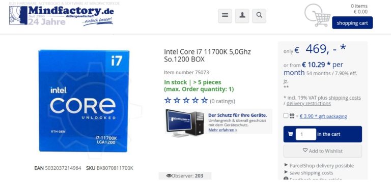 intel core i7 11700k 1 768x358 หลุดราคาวางจำหน่ายซีพียู Intel Core i7 11700K รุ่นใหม่ล่าสุดที่ประเทศเยอรมนี 469ยูโร 