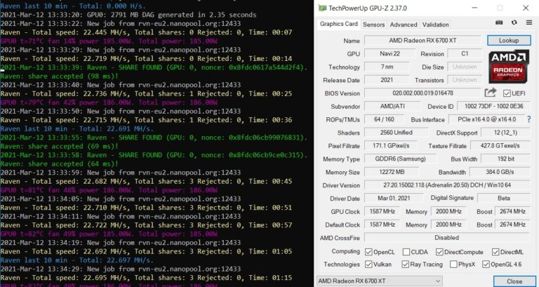 amd radeon rx 6700xt rvn 1 768x409 ชาวเหมืองไม่ถูกใจสิ่งนี้!! พบข้อมูลการ์ดจอ AMD Radeon RX 6700 XT ประสิทธิภาพการขุด ETH แรงน้อยกว่า RX 5700 XT  