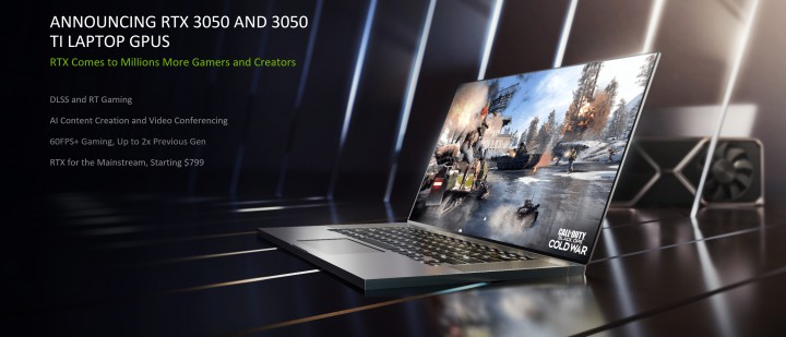 geforce rtx laptops 2021 announcing rtx 3050 ti 720x309 Nvidia ประกาศเปิดตัวการ์ดจอ GeForce RTX 3050Ti และ RTX 3050 รุ่นใหม่ล่าสุดในรุ่นแล็ปท็อปอย่างเป็นทางการ พร้อมราคาวางจำหน่าย 799USD หรือประมาณ 26,XXXบาทไทย 