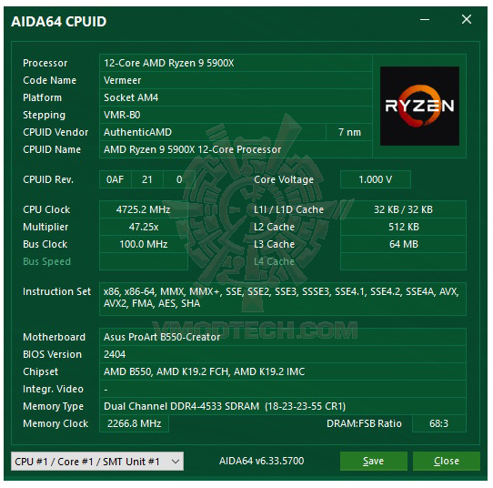 aida64 ASUS ProArt B550 CREATOR Review