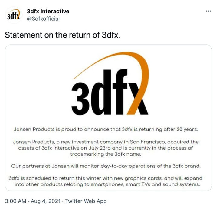 2021 08 05 14 13 10 ปลุกตำนาน!! 3dfx Interactive บริษัทการ์ดจอในตำนานเตรียมฟื้นคืนชีพพร้อมกลับมาโดยการเข้าซื้อของ “Jansen Products”