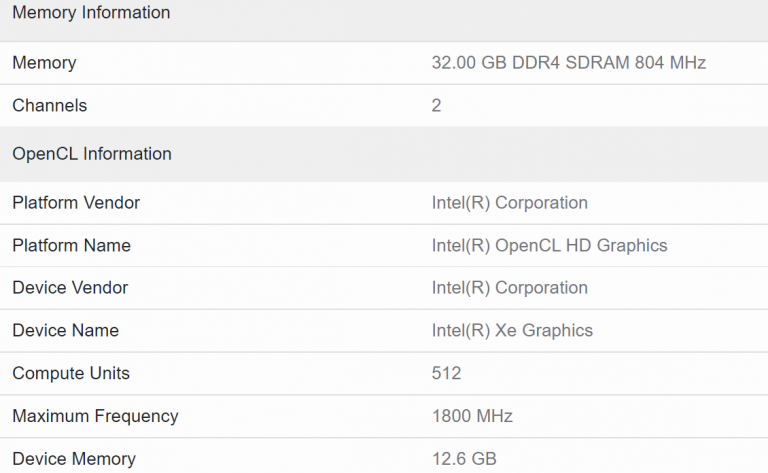 intel dg2 arc 2 768x473 พบข้อมูลการ์ดจอ Intel Arc รหัส Alchemist รุ่นใหม่ที่ใช้งานในซีพียู Core i7 11800H รหัส Tiger Lake รุ่น mobile มีจำนวนคอร์มากถึง 512 EU กันเลยทีเดียว 