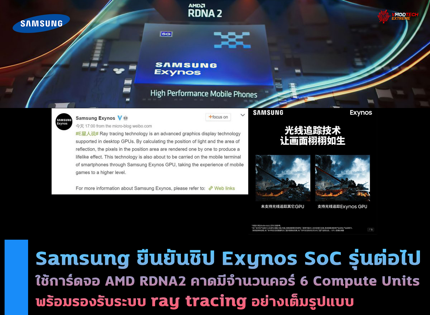 samsung exynos soc amd rdna2 ray tracing Samsung ยืนยันชิป Exynos SoC รุ่นต่อไปที่ใช้การ์ดจอ AMD RDNA2 รองรับระบบ ray tracing อย่างเต็มรูปแบบ 