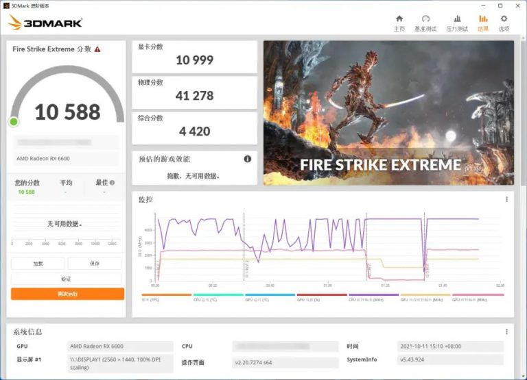 core i9 12900k 3dmark fire strike extreme 768x555 หลุดผลทดสอบซีพียู Intel Core i9 12900K ทดสอบร่วมกับการ์ดจอ AMD Radeon RX 6600 อย่างไม่เป็นทางการ