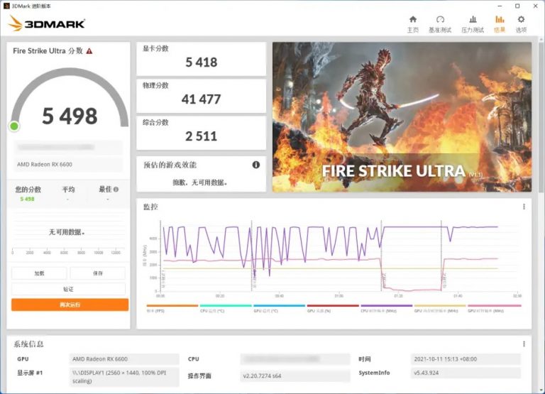 core i9 12900k 3dmark fire strike ultra 768x555 หลุดผลทดสอบซีพียู Intel Core i9 12900K ทดสอบร่วมกับการ์ดจอ AMD Radeon RX 6600 อย่างไม่เป็นทางการ