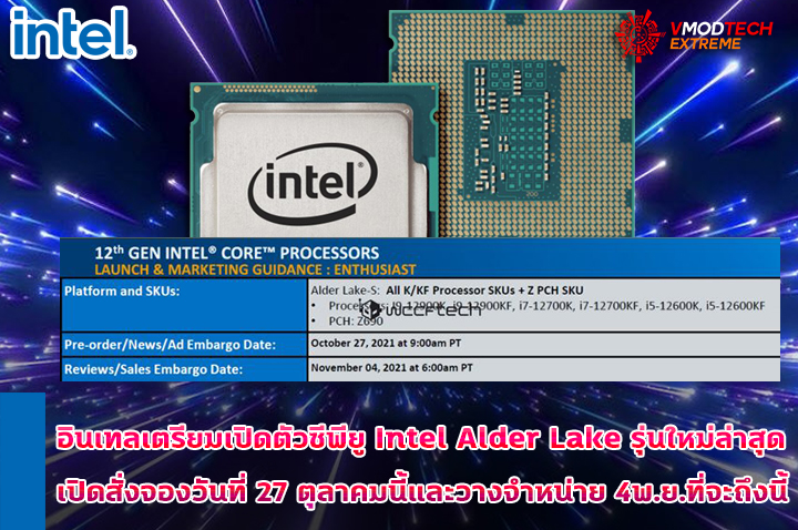 intel alder lake 12th gen 2021 z690 4 oct อินเทลเตรียมเปิดตัวซีพียู Intel Alder Lake รุ่นใหม่ล่าสุดเปิดสั่งจองวันที่ 27 ตุลาคมนี้และวางจำหน่าย 4พ.ย.ที่จะถึงนี้ 