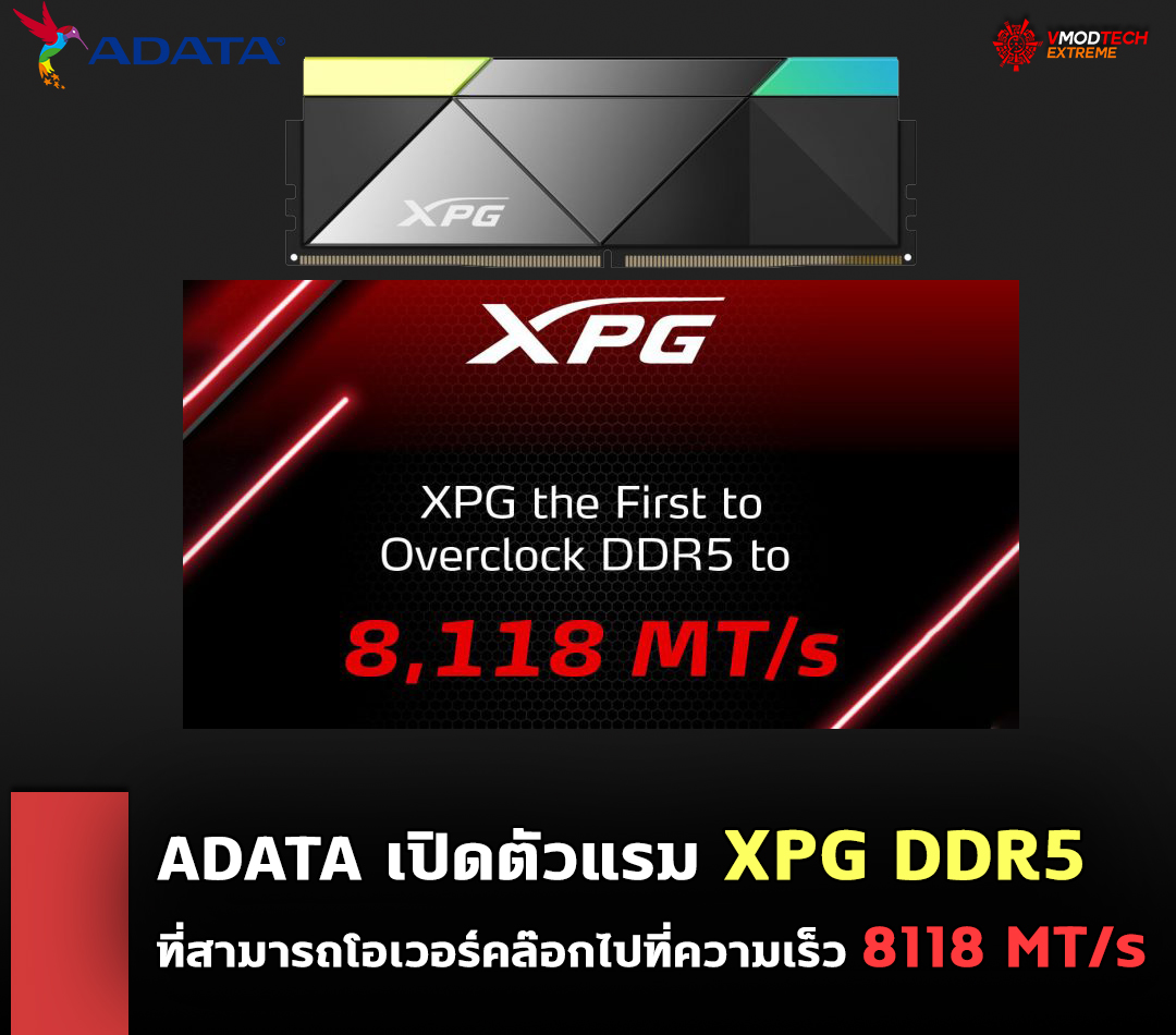 adata xpg ddr5 8818mts ADATA ประกาศเปิดตัวแรม DDR5 รุ่นแรก XPG DDR5 ที่สามารถโอเวอร์คล๊อกไปที่ความเร็ว 8118 MT/s กันเลยทีเดียว 