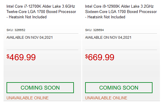 intel core alder lake pricing เผยราคา Intel Core i9 12900K วางจำหน่ายอยู่ที่ 669.99 USD หรือประมาณ 22,XXXบาทไทยโดยทาง MicroCenter