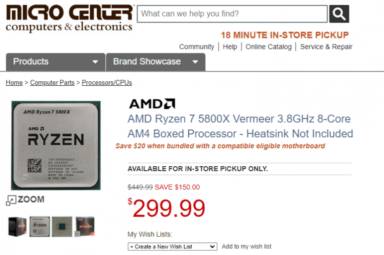 amd ryzen 5000 microcenter 768x511 เผยราคาซีพียู AMD Ryzen 5000ซีรี่ย์เริ่มปรับลดราคาลงแล้ว AMD Ryzen 7 5800X ลดราคาลงมากกว่า 300USD หรือประมาณ 9,900บาทไทย 