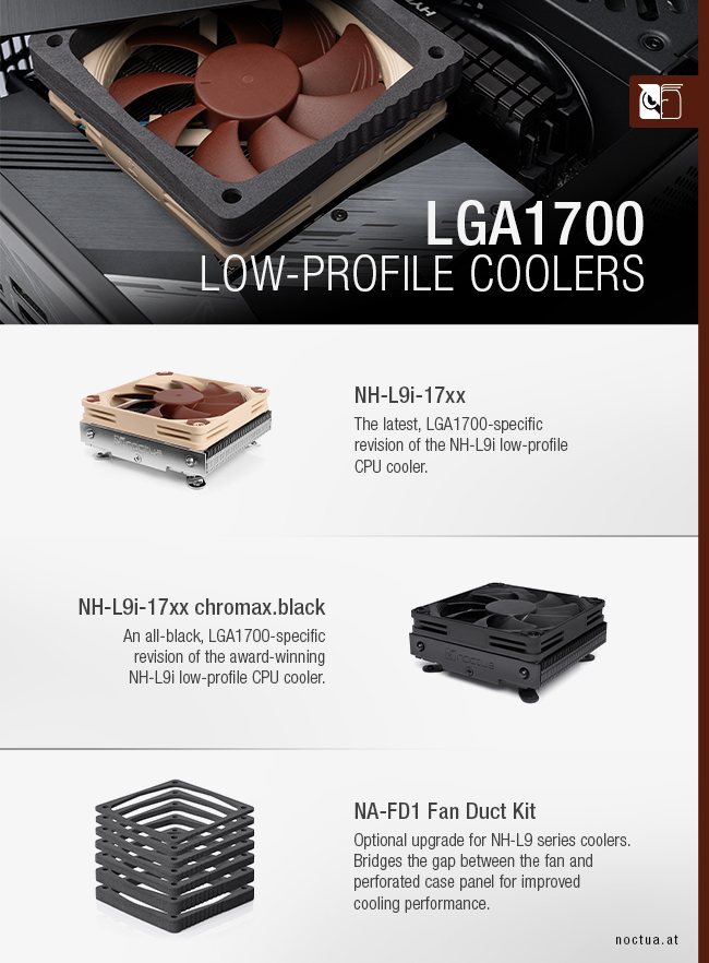 noctua november 2021 launch web Noctua เปิดตัวฮีตซิงค์ NH L9i low profile รุ่นใหม่ล่าสุดที่ใช้งานกับซ็อกเก็ต LGA1700 และท่อพัดลม NA FD1 fan duct 