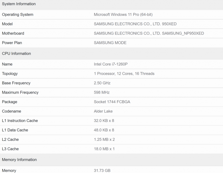 core i7 1260p alder lake m 768x597 พบข้อมูลซีพียู Intel Alder Lake M และ Alder Lake P มีจำนวนคอร์ 10คอร์ รองรับแรม DDR5 คาดพร้อมใช้งานใน Mobile ซีพียูรุ่นใหม่ล่าสุด