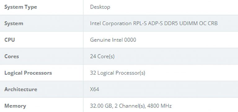 intel raptor lake 24 core cpu details 768x362 หลุดข้อมูลซีพียู Intel Raptor Lake รุ่นที่ 13 มีจำนวนคอร์มากถึง 24 Core 32 Threads คาดเปิดตัวปลายปีหน้า 2022 