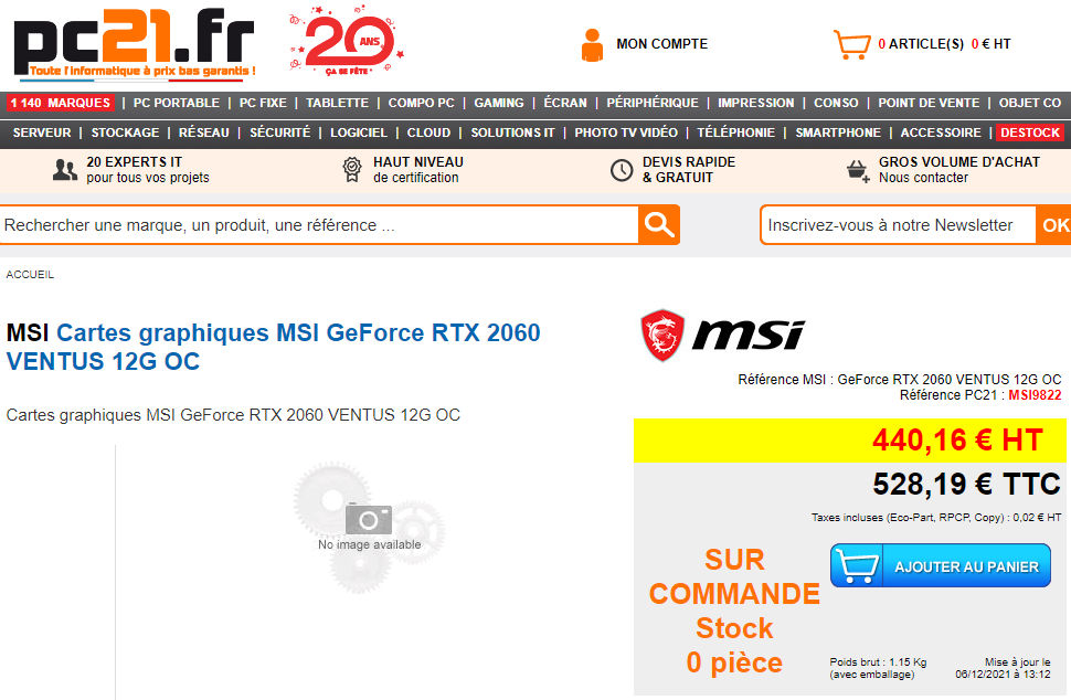 msi gf 2060 12gb pc21 2 MSI GeForce RTX 2060 Ventus 12GB รุ่นใหม่ล่าสุดวางขายแล้วที่ฝรั่งเศสราคาอยู่ที่ 528EUR ยูโร หรือประมาณ 20,XXXบาทไทย