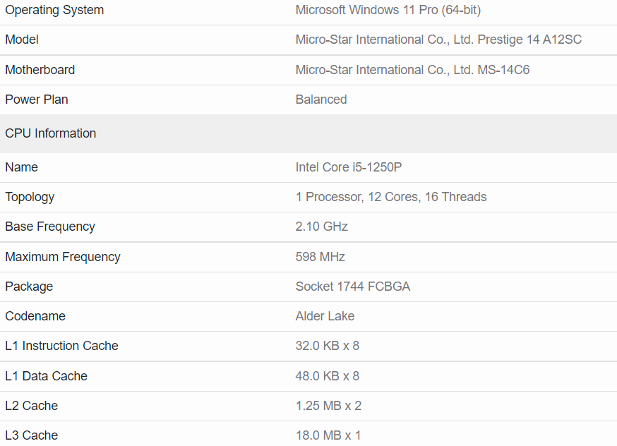 intel core i5 1250p specs หลุดผลทดสอบ Intel Core i5 1250P 12C/16T ในรหัส Alder Lake P (U28) รุ่นใหม่ล่าสุดประสิทธิภาพแรงกว่า Core i7 11800H 8C/16T ประมาณ 10% 