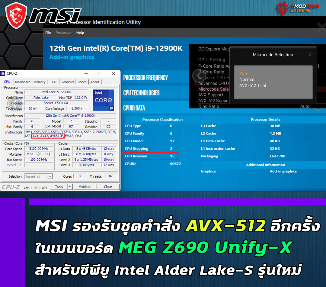 msi avx 512 meg z690 unify x MSI รองรับชุดคำสั่ง AVX 512 บางส่วนอีกครั้งในเมนบอร์ด MEG Z690 Unify X สำหรับซีพียู Intel Alder Lake S รุ่นใหม่