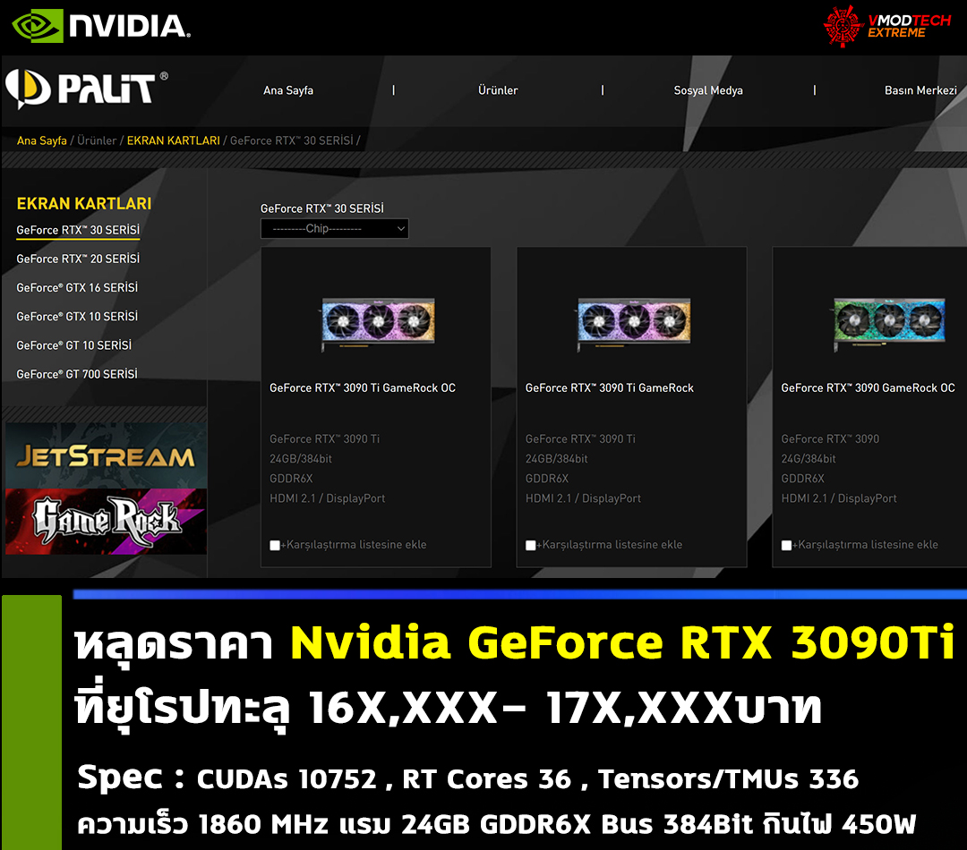 nvidia geforce rtx 3090ti price หลุดราคา Nvidia GeForce RTX 3090Ti ที่ยุโรปทะลุ 17X,XXXบาท 