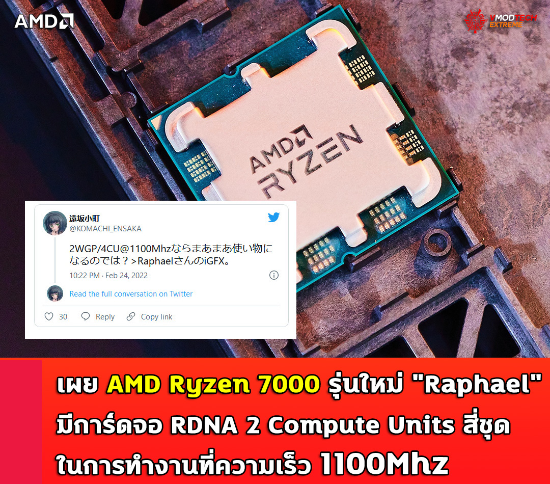 amd ryzen 7000 4 rdna 2 AMD Ryzen 7000 รุ่นใหม่ Raphael ใช้การ์ดจอ 4 RDNA 2 Compute Units ความเร็ว 1100Mhz 