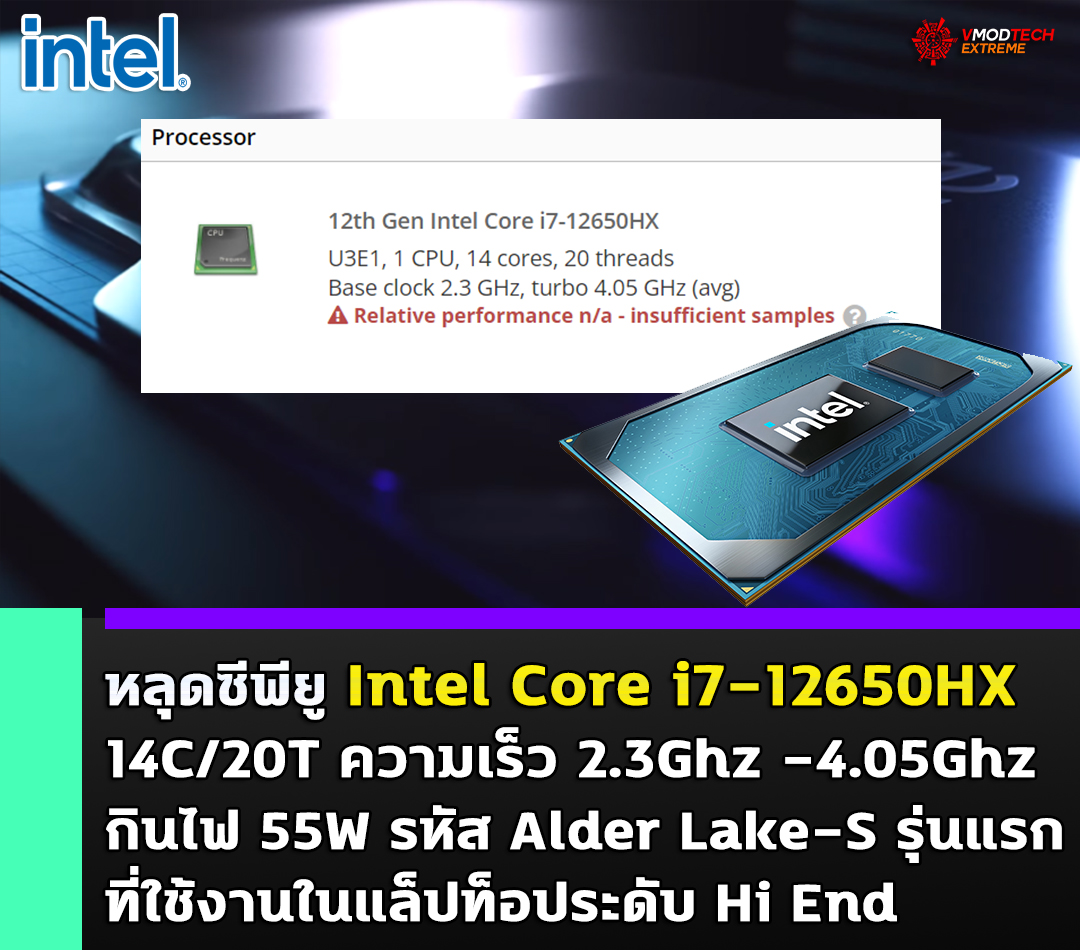 intel core i7 12650hx หลุดซีพียู Intel Core i7 12650HX 14C/20T คาดเป็นรหัสรุ่น Alder Lake S รุ่นแรกที่ใช้งานในแล็ปท็อป