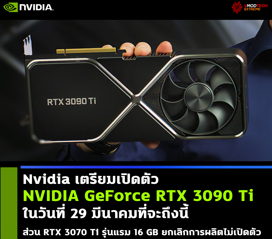 nvidia rtx 3090 ti launches 29 march Nvidia เตรียมเปิดตัว NVIDIA GeForce RTX 3090 Ti รุ่นใหญ่ตัวท็อปวันที่ 29 มี.ค. นี้ ส่วน RTX 3070 Ti รุ่นแรม 16 GB ยกเลิกการผลิตไม่เปิดตัว