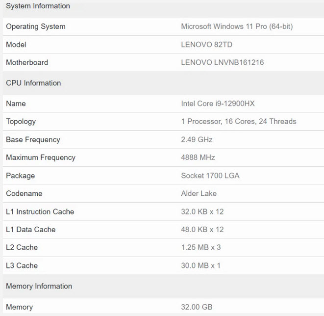 2022 03 11 9 59 02 หลุดผลทดสอบซีพียู Intel Core i9 12900HX รุ่นแล็ปท็อประดับ Hi End มีจำนวนคอร์ 16C/24T ปรากฏใน Geekbench คาดเตรียมเปิดตัวในเร็วๆ นี้