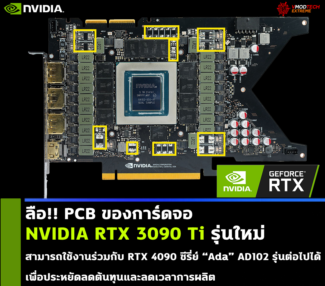 nvidia geforce rtx 40 ada lovelace 600w pcb ลือ!! PCB ของการ์ดจอ NVIDIA RTX 3090 Ti รุ่นใหม่ออกแบบให้ใช้งานร่วมกับ RTX 4090 ซีรี่ย์ “Ada” AD102 รุ่นต่อไปได้