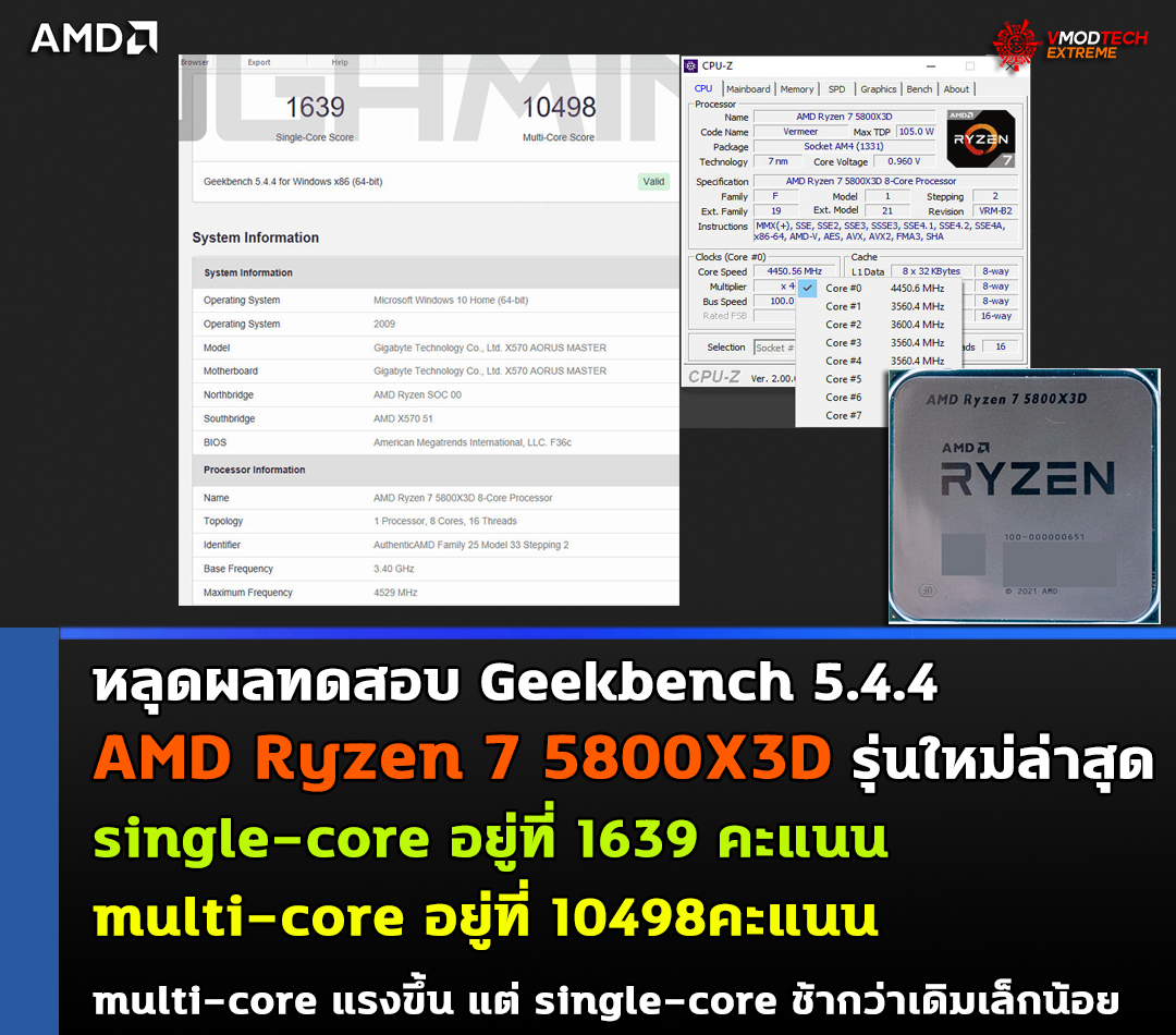 amd ryzen 7 5800x3d benchmark geekbench หลุดผลทดสอบซีพียู AMD Ryzen 7 5800X3D รุ่นใหม่ล่าสุด 