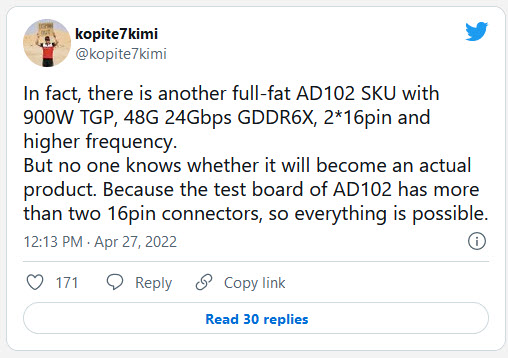 2022 04 27 21 29 12 ลือ!! การ์ดจอตัวท็อปสุดของทาง Nvidia RTX 40 “Ada” รุ่นใหม่อาจจะกินไฟมากถึง 900W TDP พร้อมช่องต่อไฟ 16 พิน 2ช่อง  