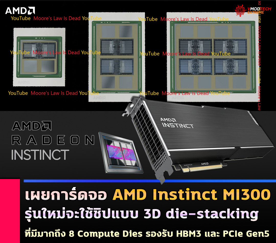 amd instinct mi300 เผยการ์ดจอ AMD Instinct MI300 รุ่นใหม่จะใช้ชิปแบบ 3D die stacking ที่มีมากถึง 8 Compute Dies รองรับ HBM3 และ PCIe Gen5 