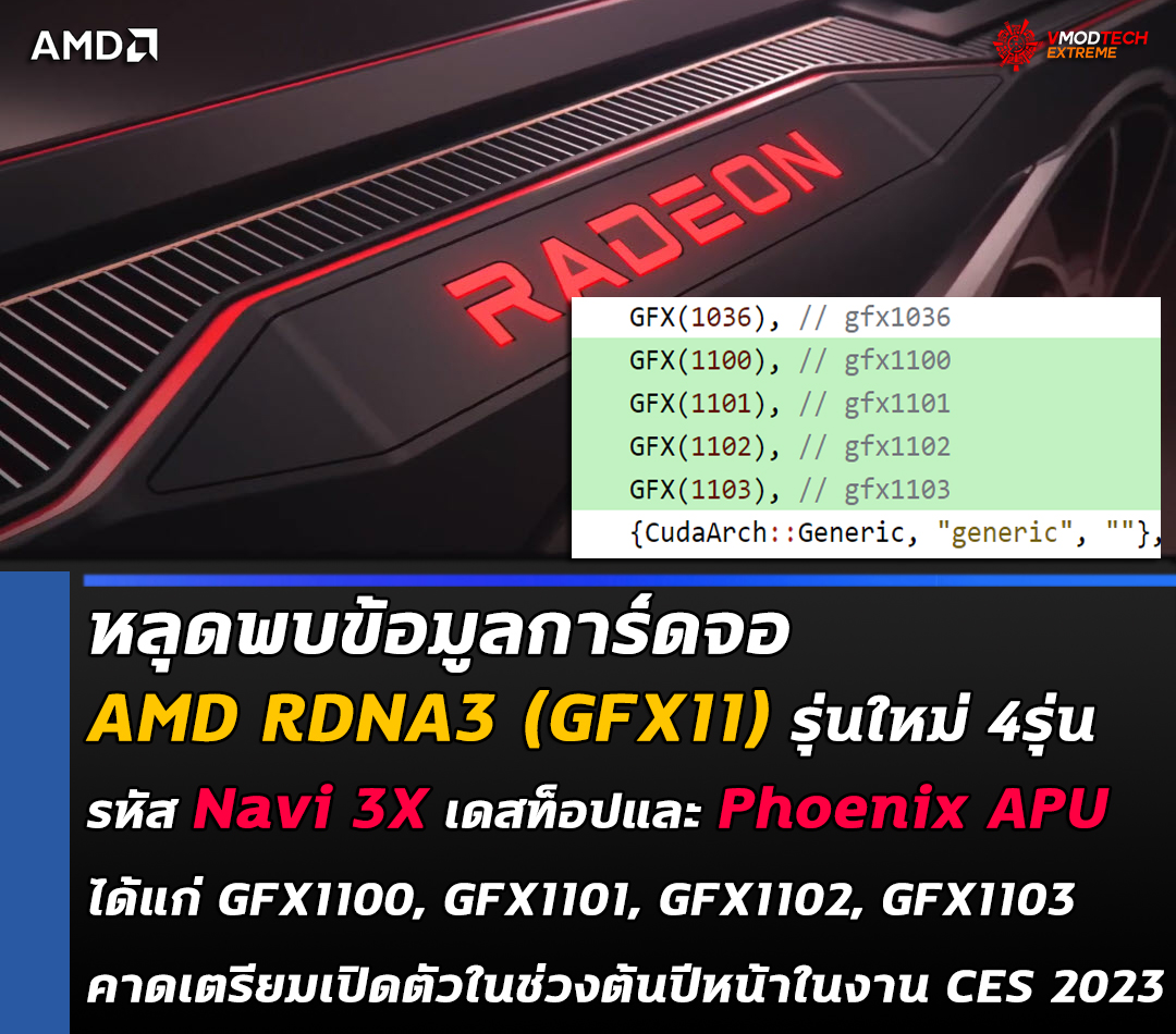 amd navi 3x gpus and phoenix apu หลุดพบข้อมูลการ์ดจอ AMD RDNA3 (GFX11) รุ่นใหม่ 4รุ่นในรหัส Navi 3X เดสท็อปและ Phoenix APU รุ่นใหม่ล่าสุดคาดเตรียมเปิดตัวในช่วงต้นปีหน้า 2023