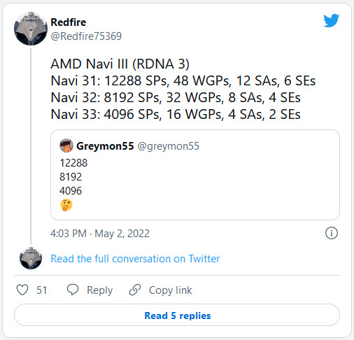 2022 05 03 9 11 10 ลือ!! การ์ดจอ AMD Radeon RX 7000 ซีรี่ย์สถาปัตย์ RDNA3 ในชิป Navi 31 จะมีจำนวนคอร์อยู่ที่ 12288 Stream Processors 