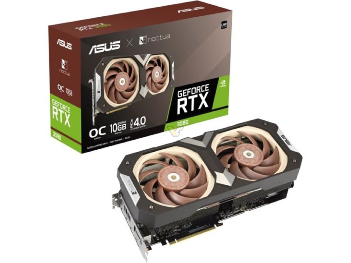 asus geforce rtx 3080 lhr 10gb noctua oc 1 เอซุสเปิดตัวการ์ดจอ ASUS RTX 3080 10GB Noctua รุ่นพิเศษที่มาพร้อมพัดลมระบายความร้อน 2ชุดดีไซน์สวยงาม