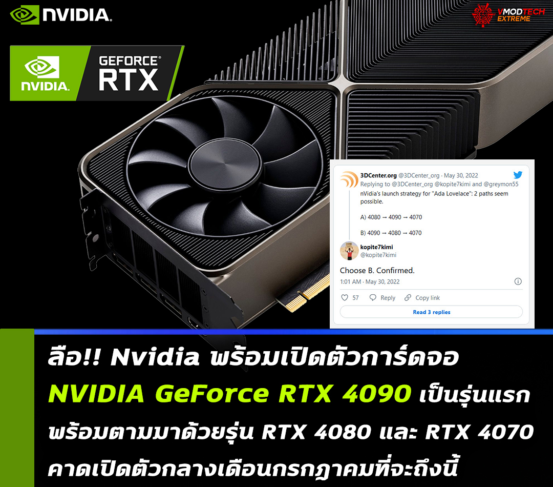 nvidia geforce rtx 4090 launch first ลือ!! Nvidia พร้อมเปิดตัวการ์ดจอ NVIDIA GeForce RTX 4090 เป็นรุ่นแรกพร้อมตามมาด้วยรุ่น RTX 4080 และ RTX 4070 ทยอยเปิดตัวตามมาทีหลัง 