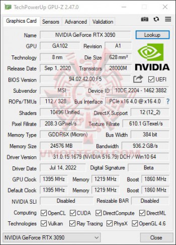 gpuz1 เลือกซื้อ MSI GeForce RTX™ 3090 รุ่นไหนดี GAMING X TRIO 24G หรือ SUPRIM X 24G Review