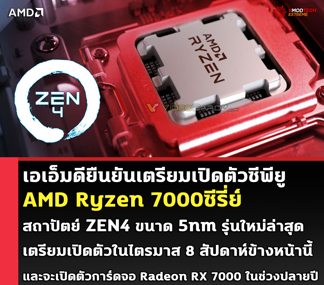 AMD ยืนยันซีพียู AMD Ryzen 7000ซีรี่ย์ ZEN4 รุ่นใหม่ล่าสุดเตรียมเปิดตัวในไตรมาสนี้ 