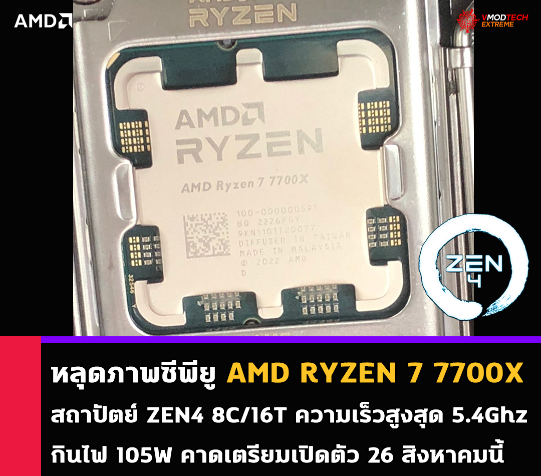 amd ryzen 7 7700x 8c zen4 105w หลุดภาพซีพียู AMD RYZEN 7 7700X สถาปัตย์ ZEN4 รุ่นใหม่ล่าสุด 8คอร์ ความเร็วสูงสุด 5.4Ghz 