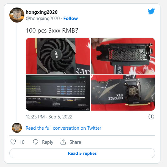 2022 09 05 20 19 49 MSI GeForce RTX 3080 รุ่นแรม 20GB วางจำหน่ายในประเทศจีนในราคาต่ำกว่า 600 USD หรือประมาณ 21,XXXบาท  