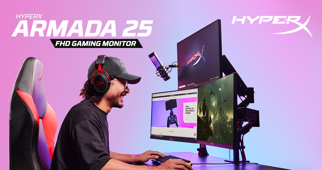 pr armada 25 prod name 1120x592 HyperX เปิดตัวเกมมิ่งมอนิเตอร์รุ่นใหม่ล่าสุดในซีรีส์ Armada เกมมิ่งมอนิเตอร์ที่มาพร้อมขายึดโต๊ะและแขนจับที่ออกแบบตามหลักสรีรศาสตร์