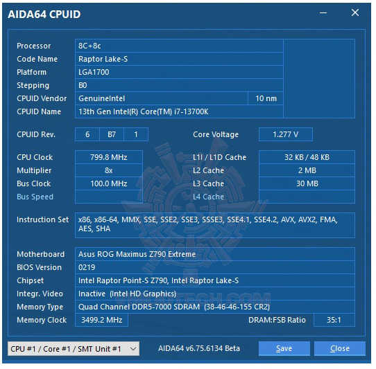 aida64 oc INTEL CORE i7 13700K PROCESSOR REVIEW