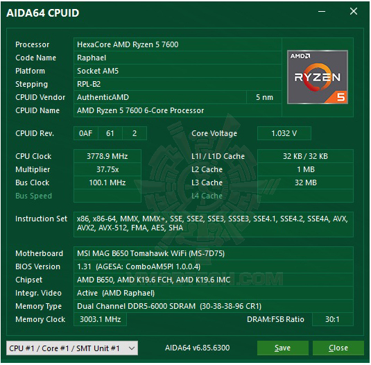 aida64 AMD RYZEN 5 7600 PROCESSOR REVIEW