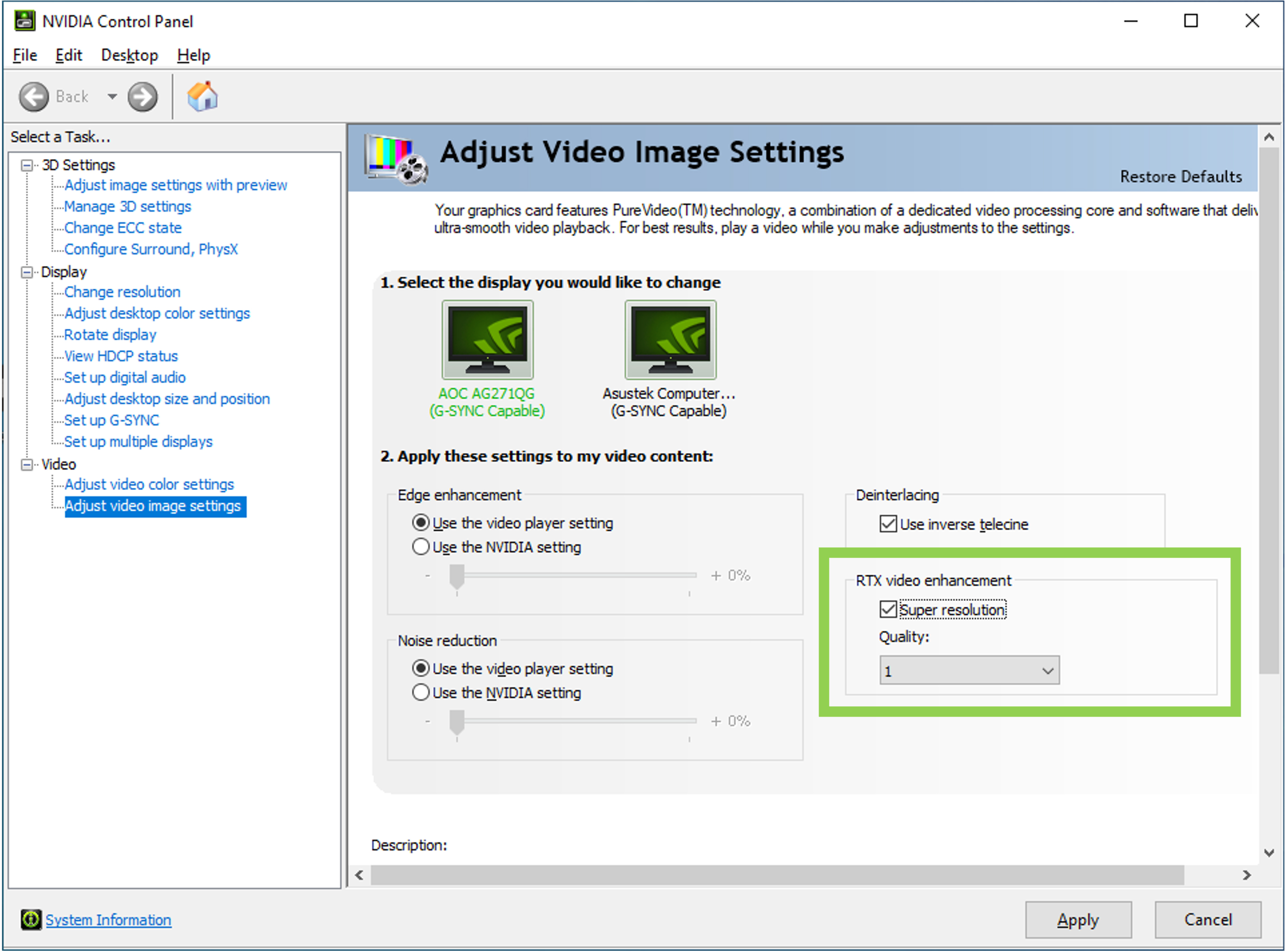 nvidia control panel geforce rtx video super resolution options highlighted v2 Nvidia เปิดตัวฟีเจอร์ Nvidia RTX Video Super Resolution technology 