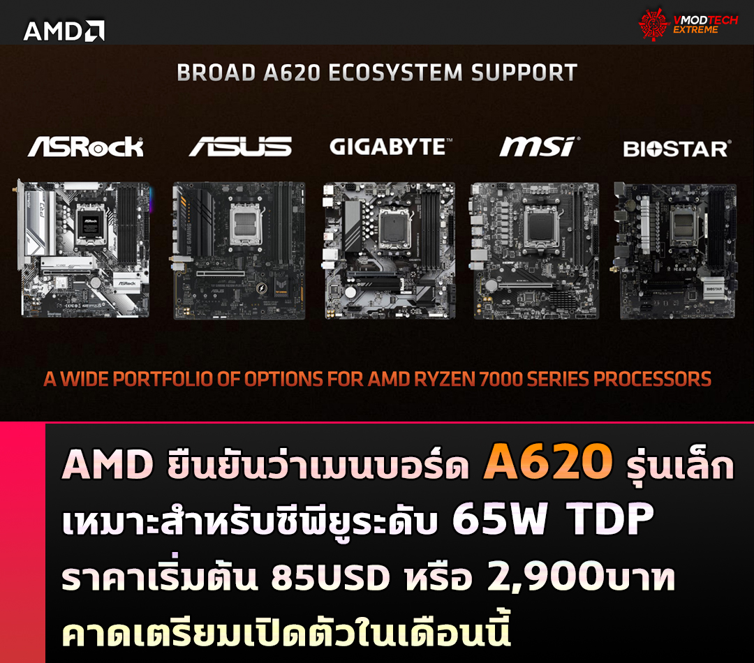 amd a620 65w AMD ยืนยันว่าเมนบอร์ด A620 รุ่นเล็กเหมาะสำหรับซีพียูระดับ 65W TDP แต่อาจมีบางรุ่นที่สามารถรองรับได้เกิน 88W เฉพาะบางรุ่นเท่านั้น 