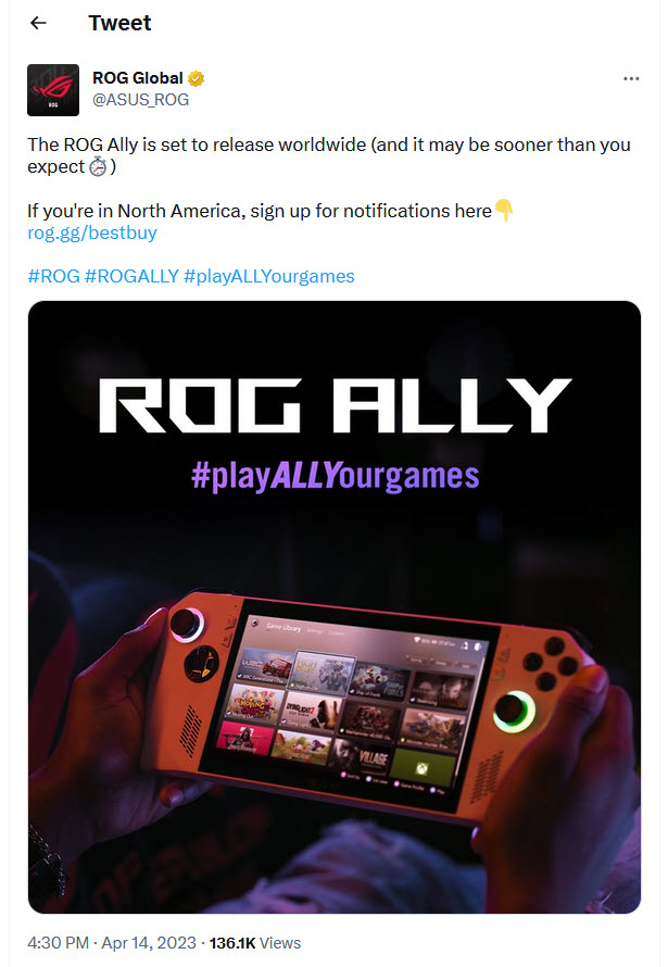 2023 04 16 13 14 43 ASUS ยืนยันเตรียมเปิดตัว ROG ALLY เครื่องเกมคอนโซลแบบพกพาพร้อมจะเปิดตัวทั่วโลกในเร็วๆ นี้